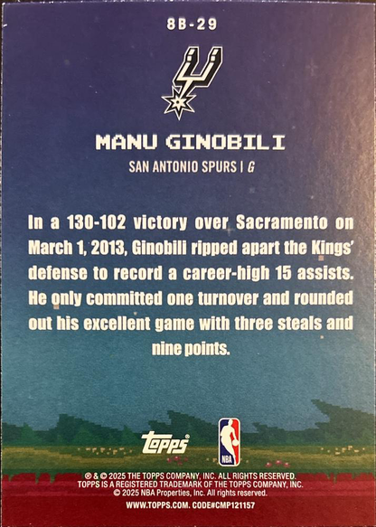 2025 Topps NBA 8-Bit Ballers Manu Ginobili 8B-29 San Antonio Spurs