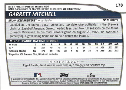 2023 Topps Big League Garrett Mitchell RC #178 Milwaukee Brewers