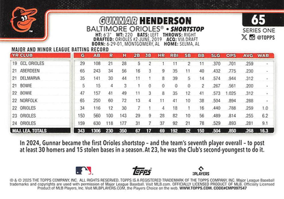 2025 Topps Series 1 Gunnar Henderson Baltimore Orioles #65