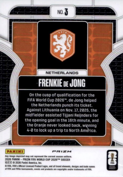 2026 Panini Prizm FIFA World Cup Phenomenon Frenkie de Jong #3 Pays-Bas
