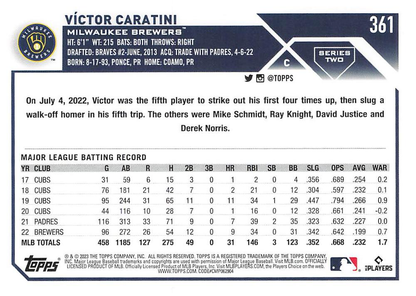 2023 Topps Series 2 Victor Caratini Milwaukee Brewers #361