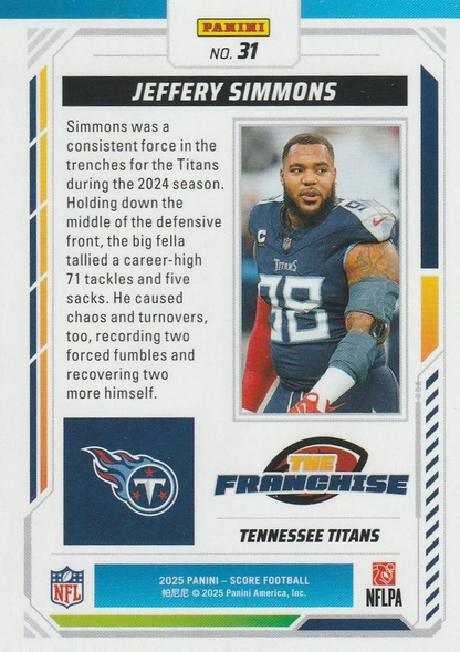2025 Panini Score The Franchise Jeffery Simmons #31 Tennessee Titans