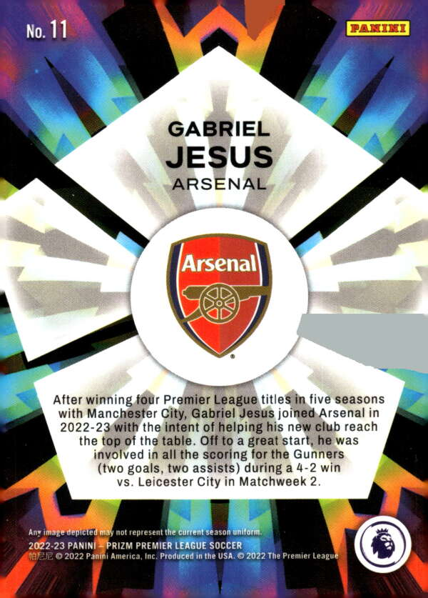 2022 Panini Prizm Premier League Gabriel Jesus Kaleidoscopic #11 Arsenal FC