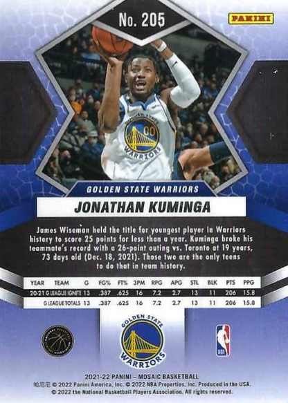 2021 Panini Mosaic Jonathan Kuminga RC #205 Golden State Warriors