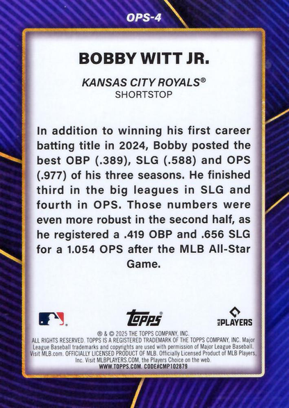 2025 Topps Series 1 OPS Leaders Bobby Witt Jr. #OPS-4 Kansas City Royals