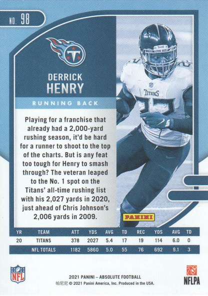 2021 Panini Absolute Retail Derrick Henry #98 Tennessee Titans