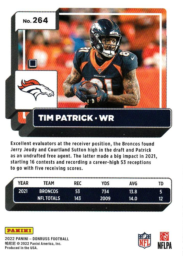 2022 Panini Donruss Tim Patrick #264 Denver Broncos