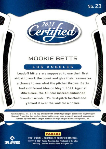 2021 Panini Chronicles Certified Mookie Betts Los Angeles Dodgers #23