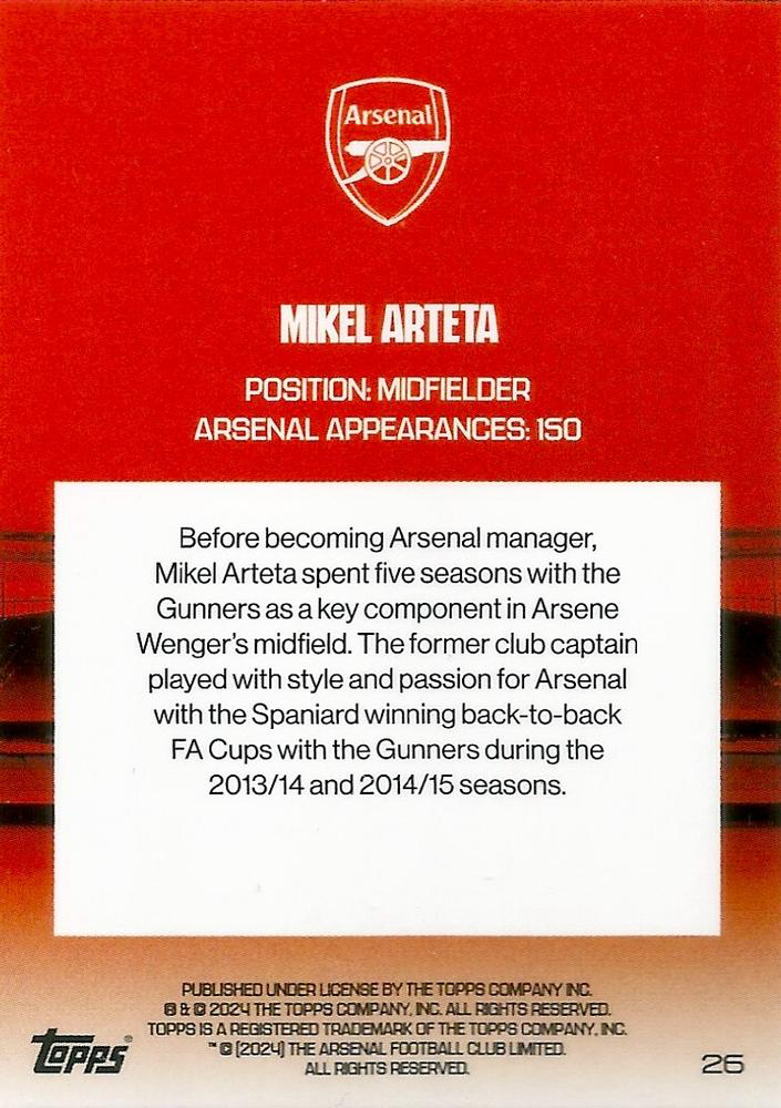 2023 Topps Arsenal Team Set Mikel Arteta North London Forever #26 Arsenal FC