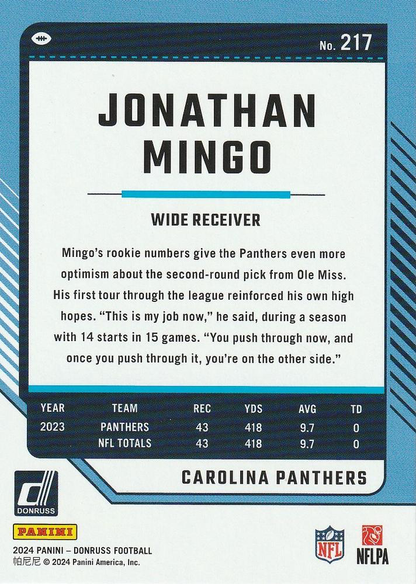 2024 Panini Donruss Jonathan Mingo RC Carolina Panthers #217