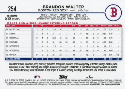 2024 Topps Chrome Brandon Walter RC Boston Red Sox #254