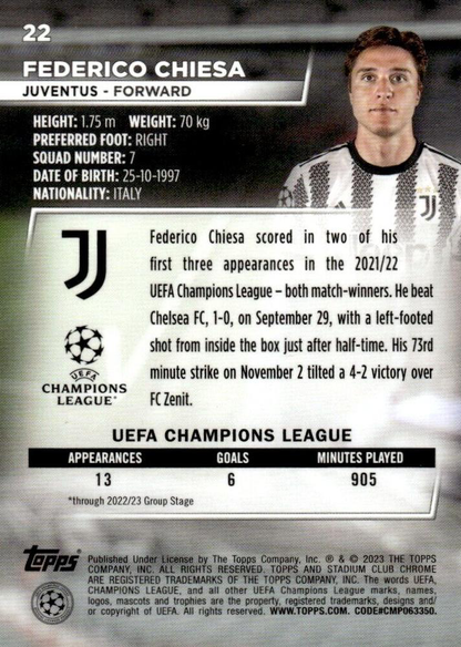2022 Topps Stadium Club Chrome UCC Federico Chiesa #22 Juventus
