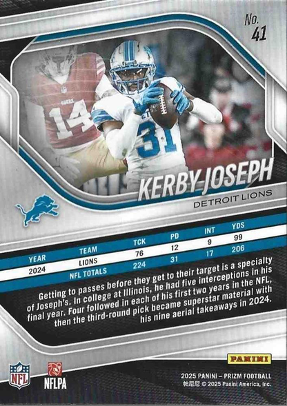 2025 Panini Prizm Kerby Joseph #41 Detroit Lions