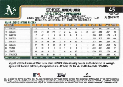 2025 Topps Chrome MLB Miguel Andujar #45 Athletics