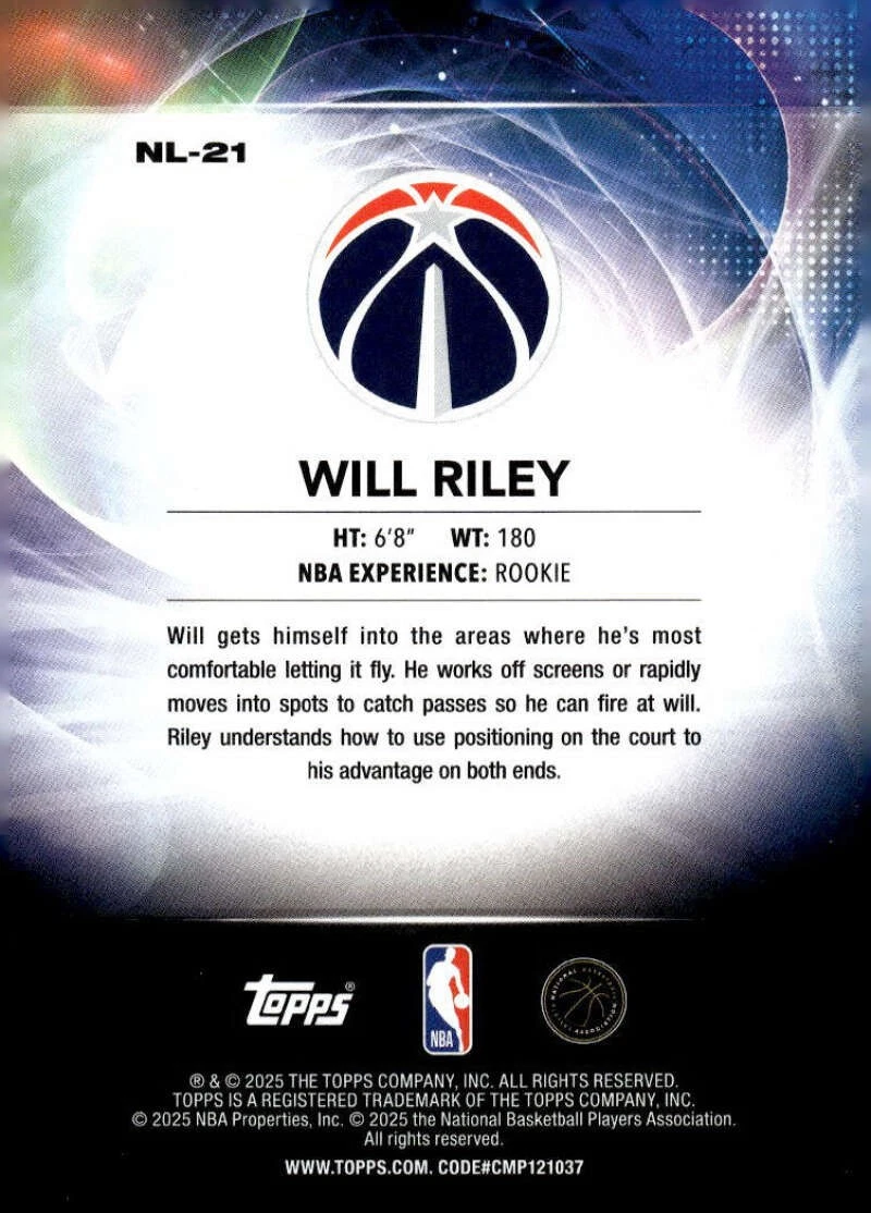 2025 Topps NBA No Limit Will Riley NL-21 Washington Wizards