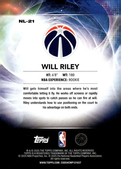 2025 Topps NBA No Limit Will Riley NL-21 Washington Wizards