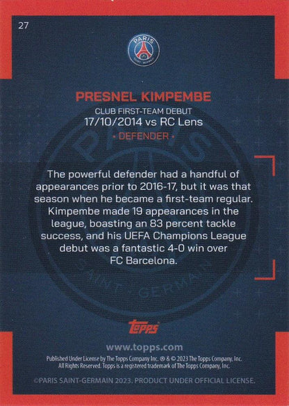 2022 Topps PSG Team Set Presnel Kimpembe #27 Paris Saint-Germain