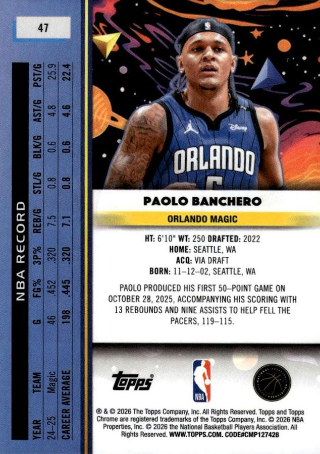 2025 Topps Chrome Cosmic Paolo Banchero #47 Orlando Magic