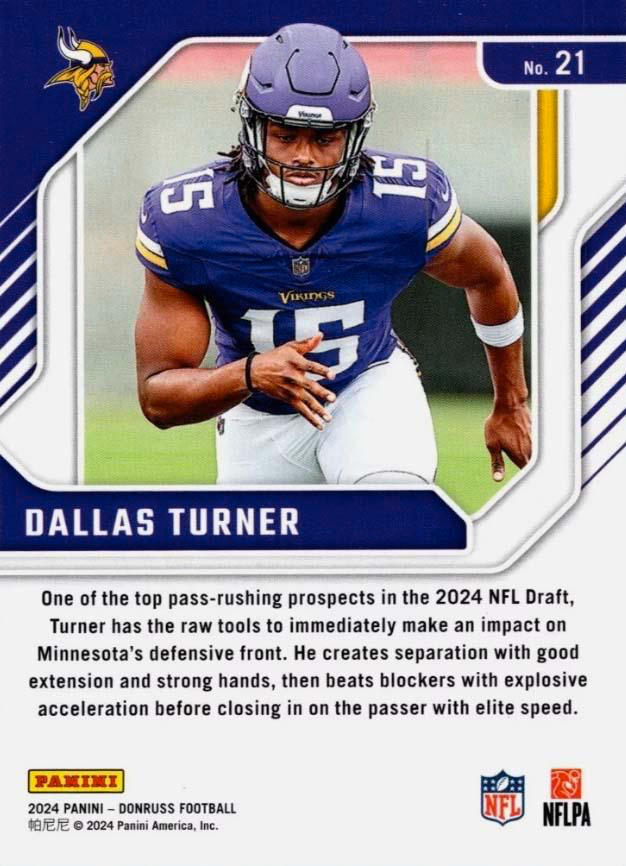 2024 Panini Donruss Elite Series Rookies Dallas Turner #21 Minnesota Vikings