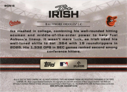 2025 Topps Bowman Draft Draft Night Ike Irish #BDN-6 Baltimore Orioles