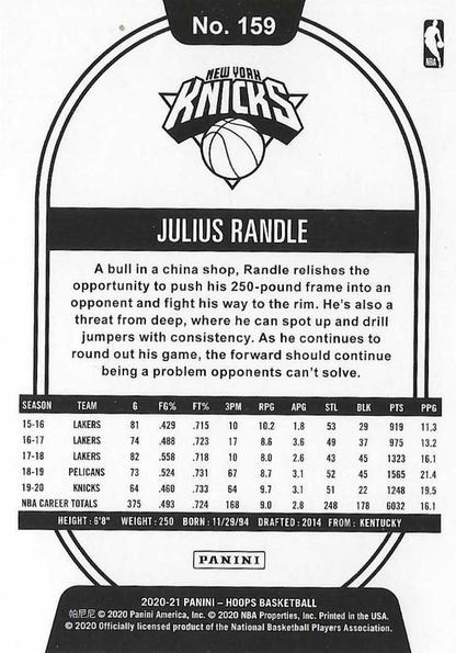 2020 Panini Hoops Julius Randle #159 New York Knicks