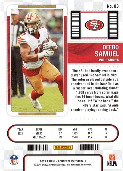 2022 Panini Contenders Deebo Samuel #83 San Francisco 49ers
