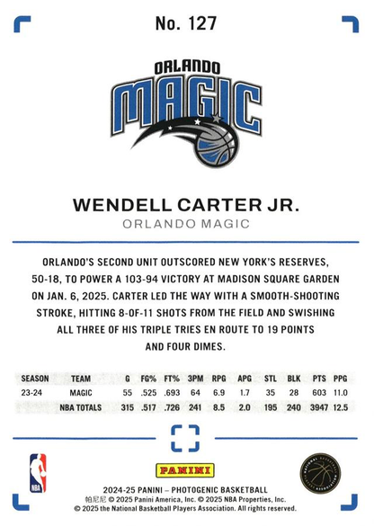 2024 Panini Photogenic Wendell Carter Jr. #127 Orlando Magic