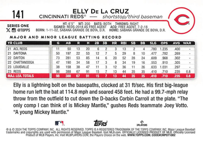 2024 Topps Series 1 Elly De La Cruz RC Cincinnati Reds #141