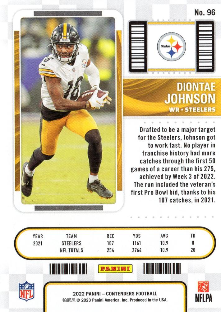 2022 Panini Contenders Diontae Johnson Pittsburgh Steelers #96