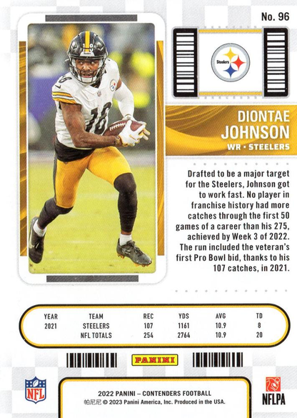 2022 Panini Contenders Diontae Johnson Pittsburgh Steelers #96