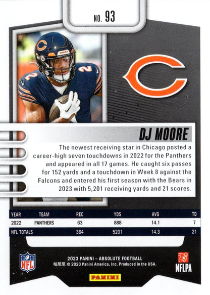 2023 Panini Absolute DJ Moore #93 Chicago Bears