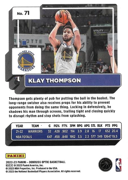 2022 Panini Donruss Optic Klay Thompson #71 Golden State Warriors