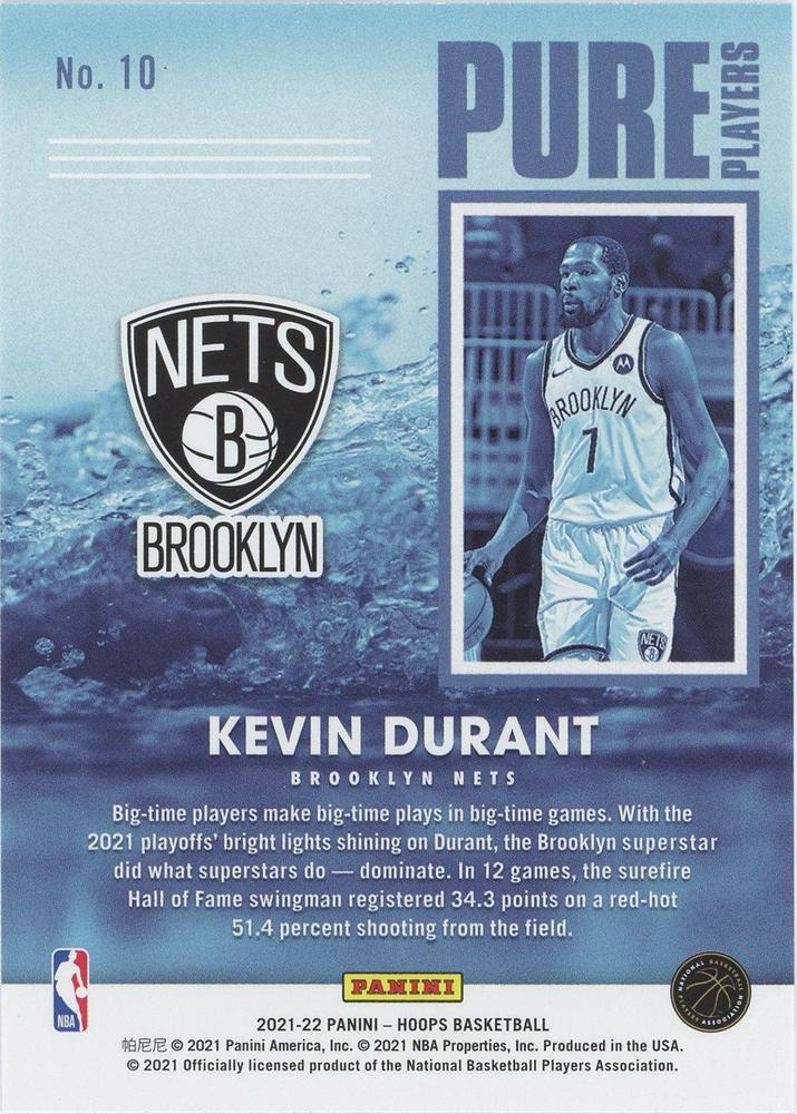 2021 Panini Hoops Pure Players Kevin Durant #10 Brooklyn Nets