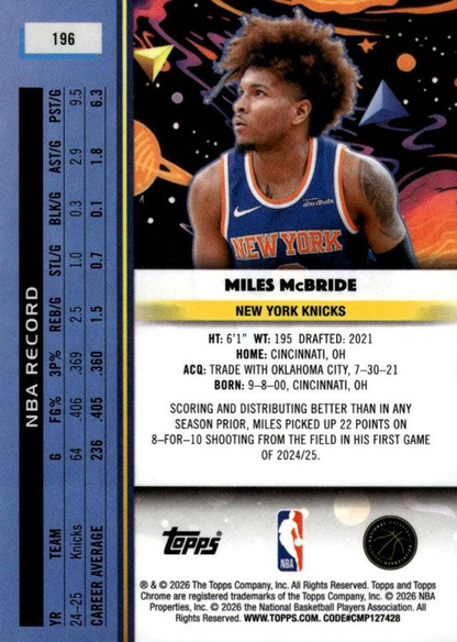 2025 Topps Chrome Cosmic Miles McBride #196 New York Knicks