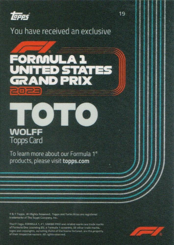 2023 Topps United States Grand Prix Toto Wolff #19 Mercedes-AMG
