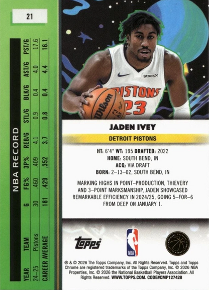 2025 Topps Chrome Cosmic Jaden Ivey #21 Detroit Pistons