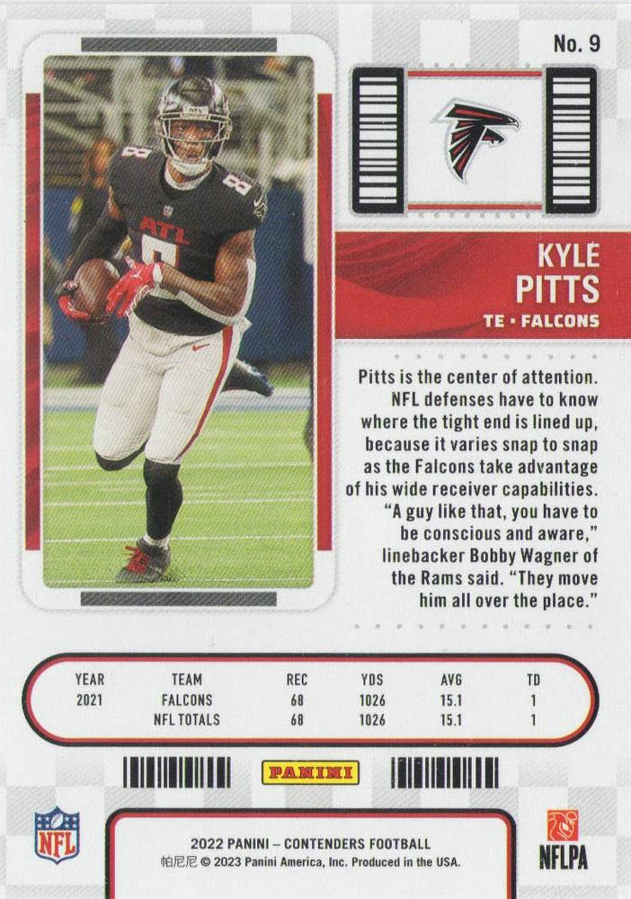 2022 Panini Contenders Kyle Pitts #9 Atlanta Falcons