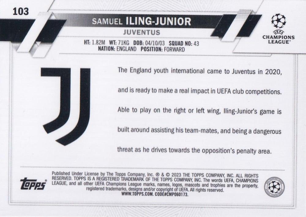 2022 Topps Chrome UCC Samuel Iling-Junior RC #103 Juventus