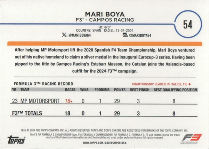 2024 Topps Chrome Formula 1 Mari Boya F3D #54 Campos Racing