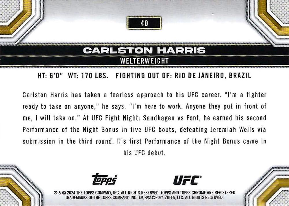 2024 Topps Chrome UFC Carlston Harris RC #40