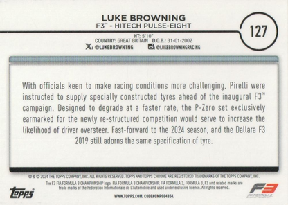 2024 Topps Chrome Formula 1 Luke Browning F3C #127 HiTech Pulse-Eight
