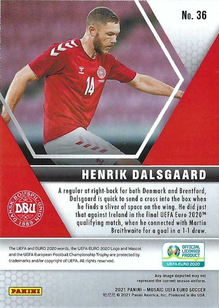 2021 Panini Mosaic UEFA EURO 2020 Henrik Dalsgaard RC #36 Danemark