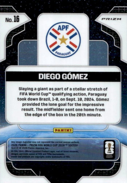 2026 Panini Prizm World Cup Global Reach Silver Diego Gomez #16 Paraguay