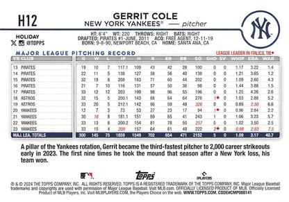 2024 Topps Holiday Gerrit Cole New York Yankees #H12