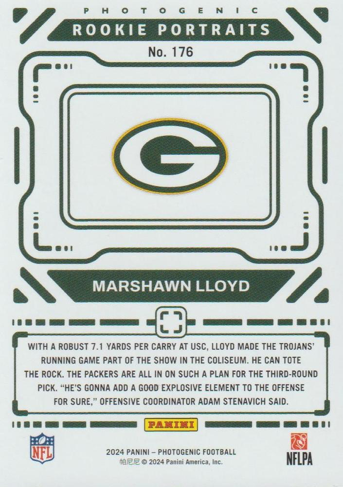 2024 Panini Photogenic MarShawn Lloyd Rookie Portrait RC #176 Green Bay Packers