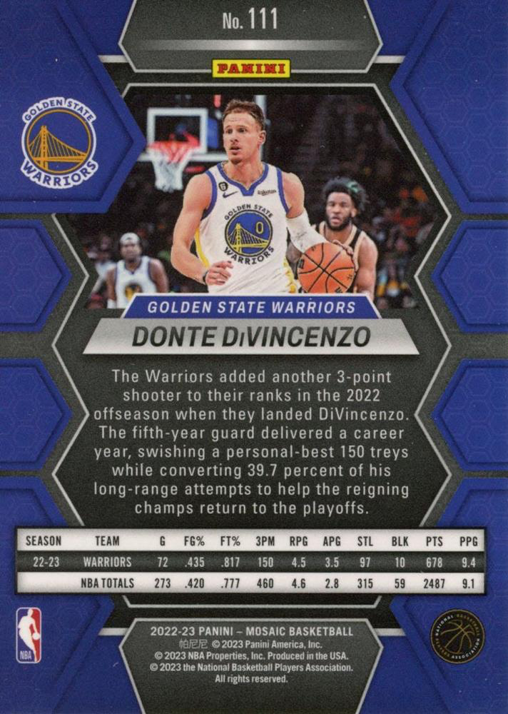 2022 Panini Mosaic Donte DiVincenzo #111 Golden State Warriors