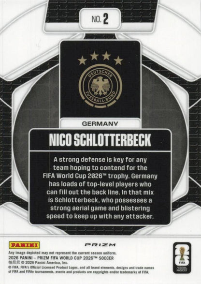 2026 Panini Prizm World Cup Trophy Hunting Nico Schlotterbeck #2 Allemagne