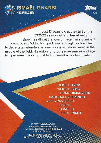 2021 Topps PSG Team Set RC Ismaël Gharbi #50 Paris Saint-Germain