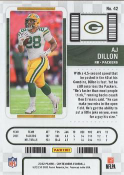 2022 Panini Contenders AJ Dillon Green Bay Packers #42