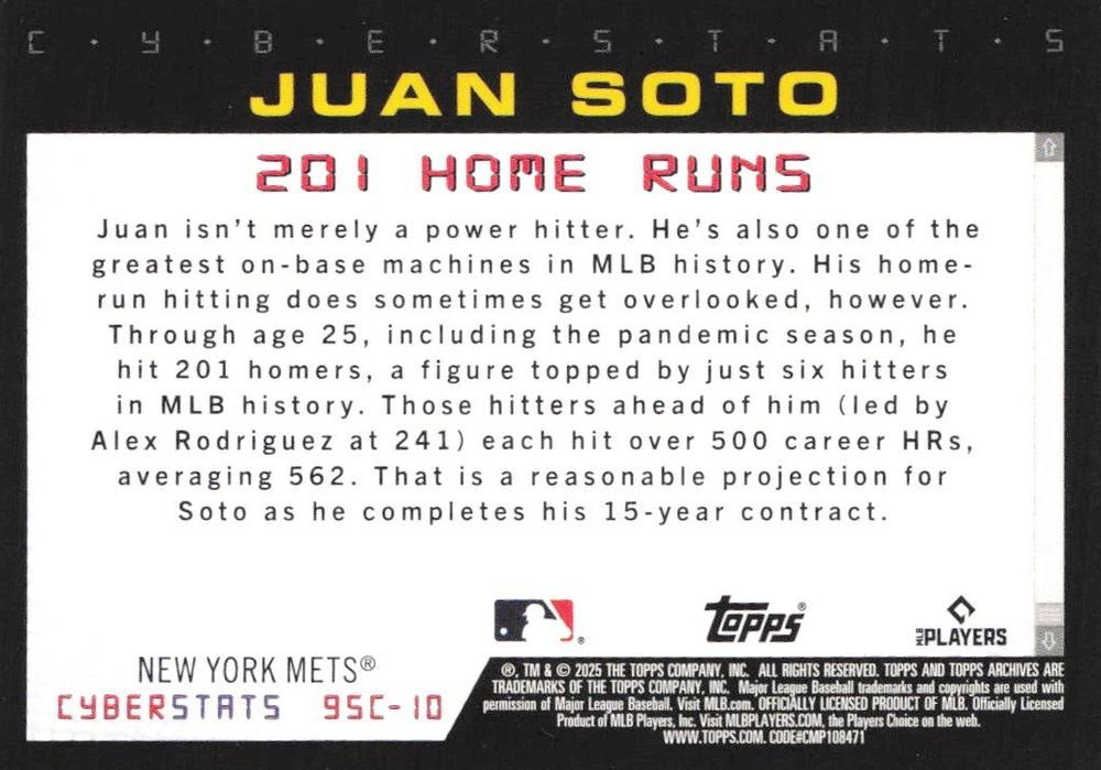 2025 Topps Archives 1995 Topps Cyberstats Juan Soto #95C-10 New York Mets